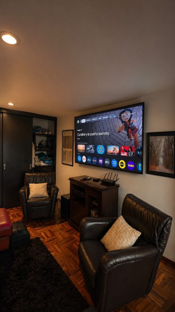 Instalación de pantalla con soporte de pared para casa